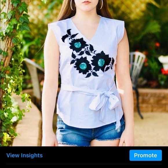 Cotton blouse with  embroedary &  sequence ❤️ - Picture 1 of 2